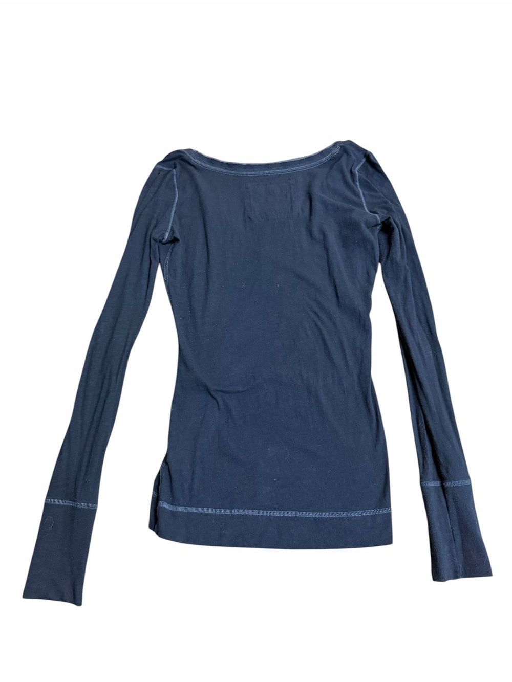 Abercrombie & Fitch Navy Long Sleeve Deep V Neck Fitted Y2K Baby Tee Preppy XS - Picture 2 of 3